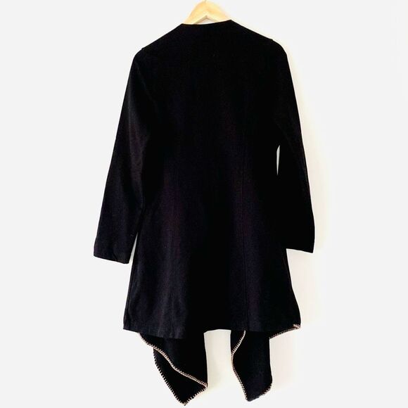 XCVI Black Floral Design Embroidered Open front draped Duster Jacket Cotton sz L - Picture 8 of 10